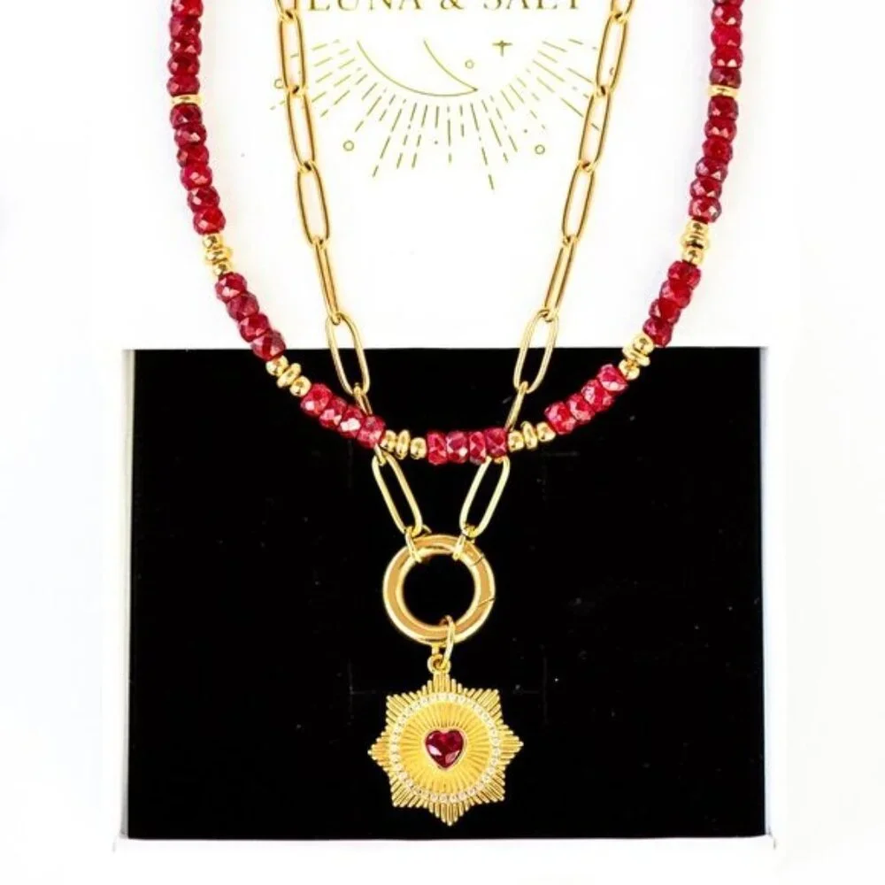 Ruby Beaded Necklace Gold Waterproof Chain July Birthstone Ruby Gemstone Jewelry - Picture 12 of 14